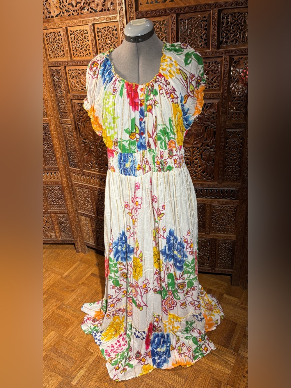 Me2Magic Boho Floral Maxi Dress in Off White with Multicolor Print - Picture 2 of 6